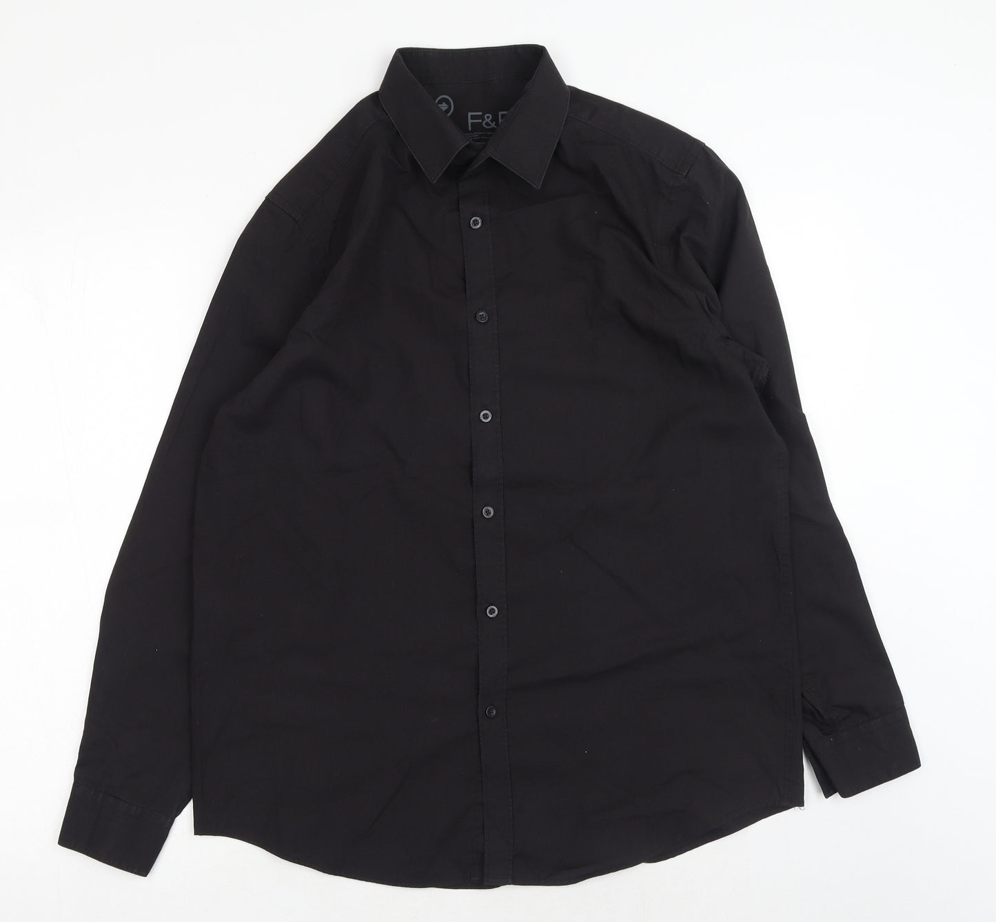 F&F Mens Black Cotton Button-Up Size M Collared Button