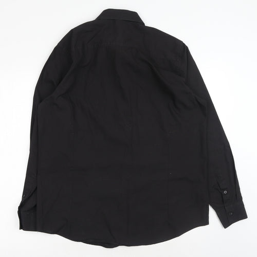 F&F Mens Black Cotton Button-Up Size M Collared Button