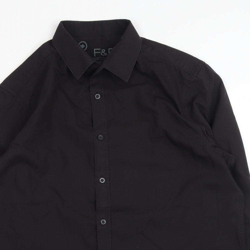 F&F Mens Black Cotton Button-Up Size M Collared Button