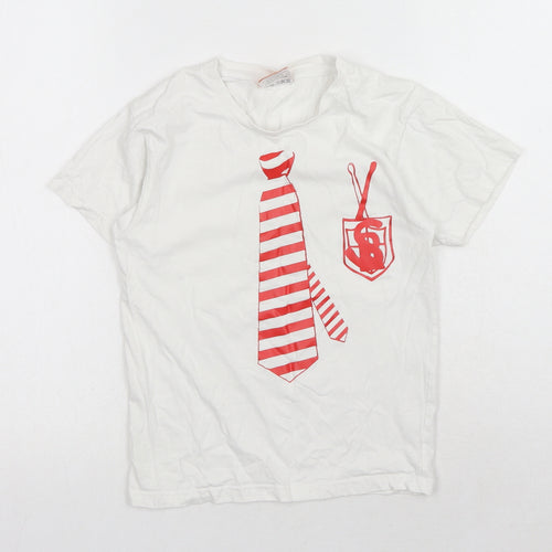 Uneek Girls White Cotton Basic T-Shirt Size 7-8 Years Round Neck Pullover - Tie