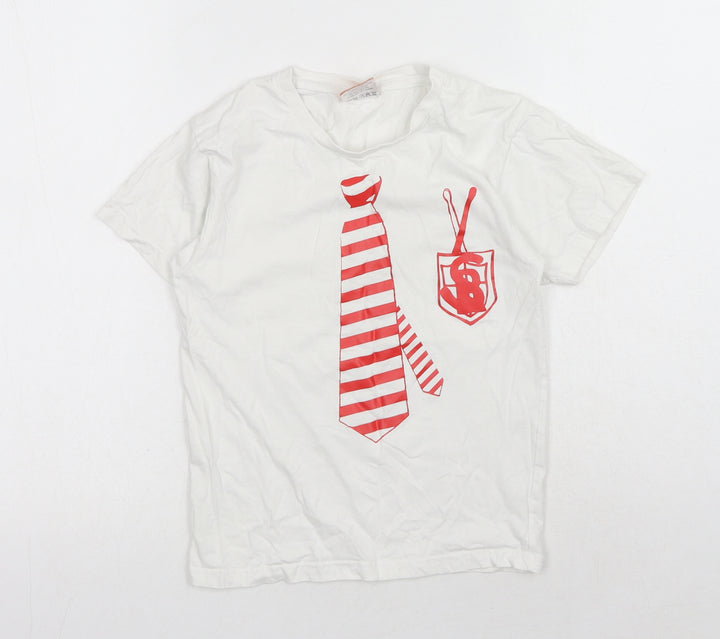 Uneek Girls White Cotton Basic T-Shirt Size 7-8 Years Round Neck Pullover - Tie