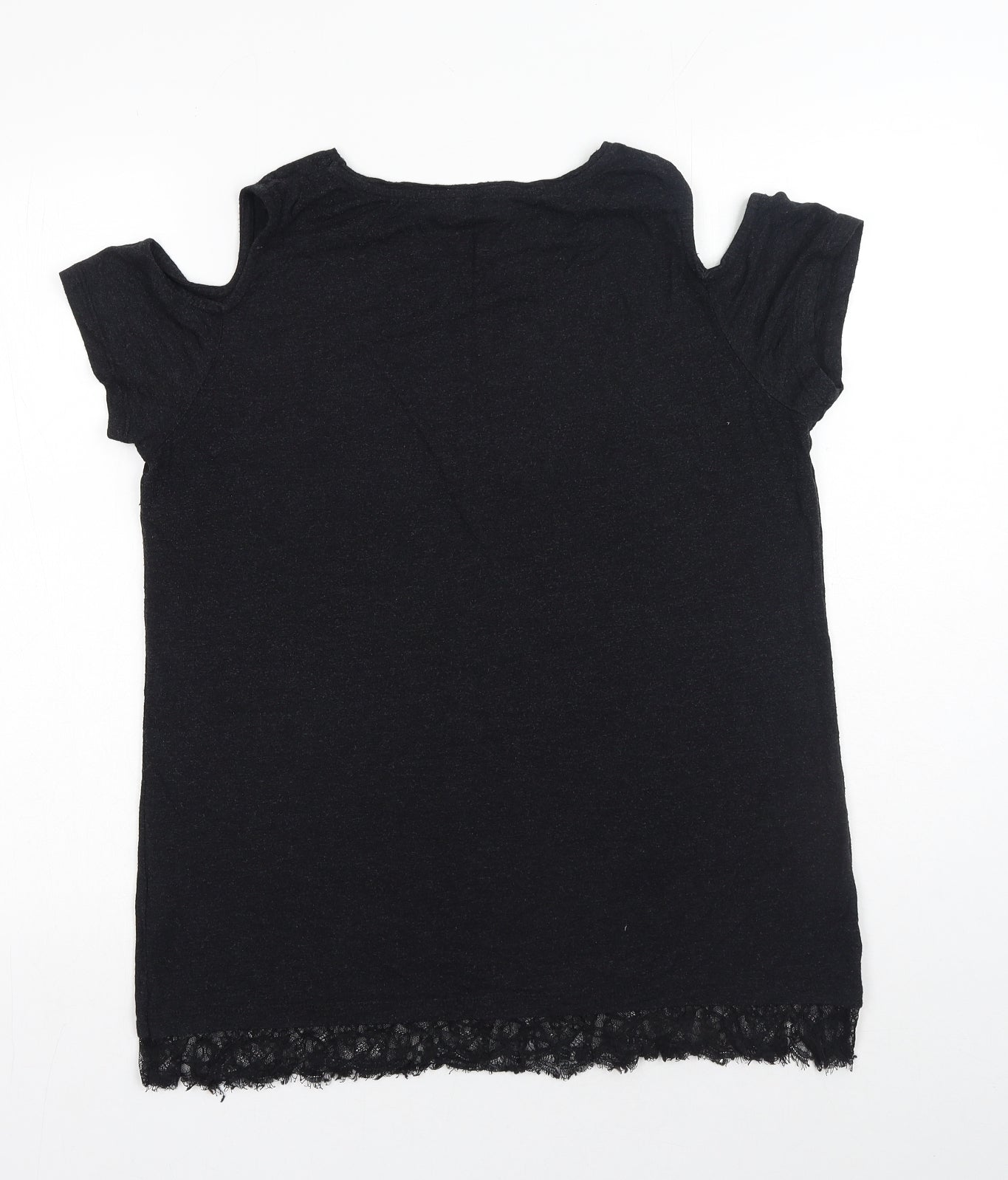 Matalan Womens Black Viscose Basic T-Shirt Size 14 Round Neck - Believe In Yourself Cold Shoulder