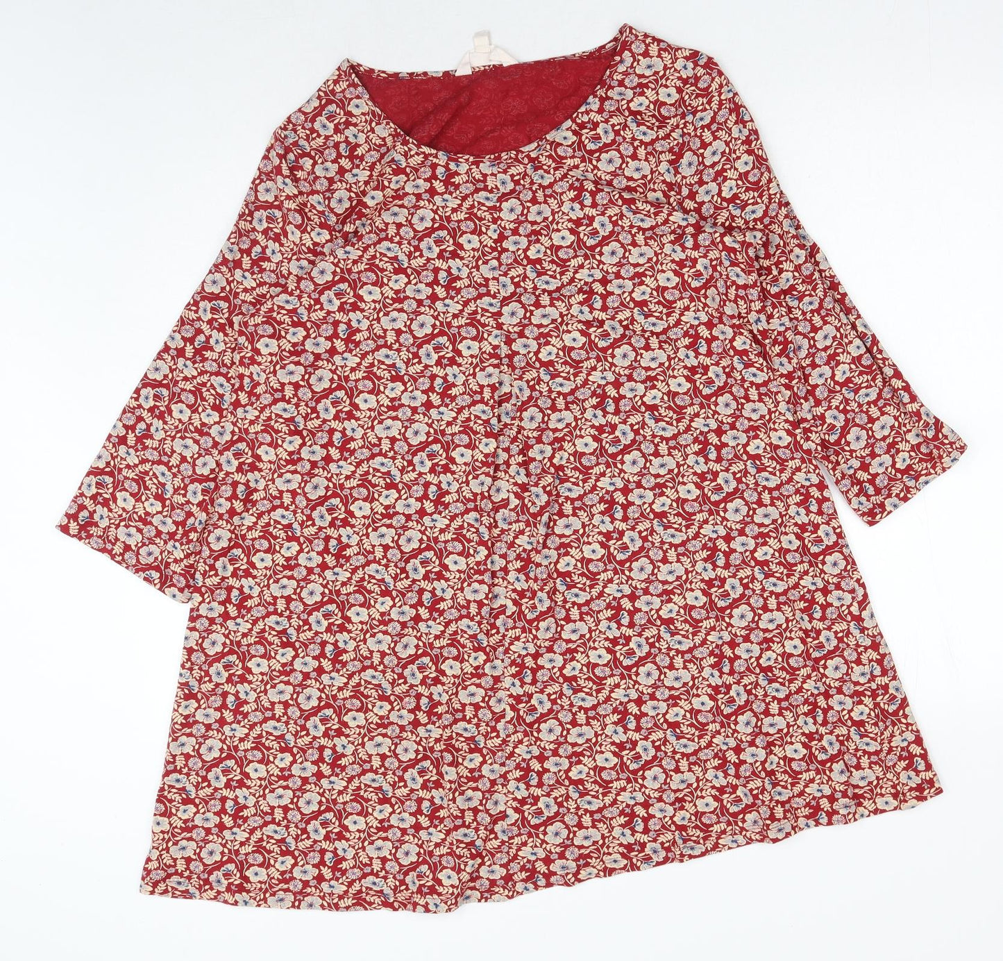 Seasalt Womens Red Floral Cotton Basic Blouse Size 16 Round Neck
