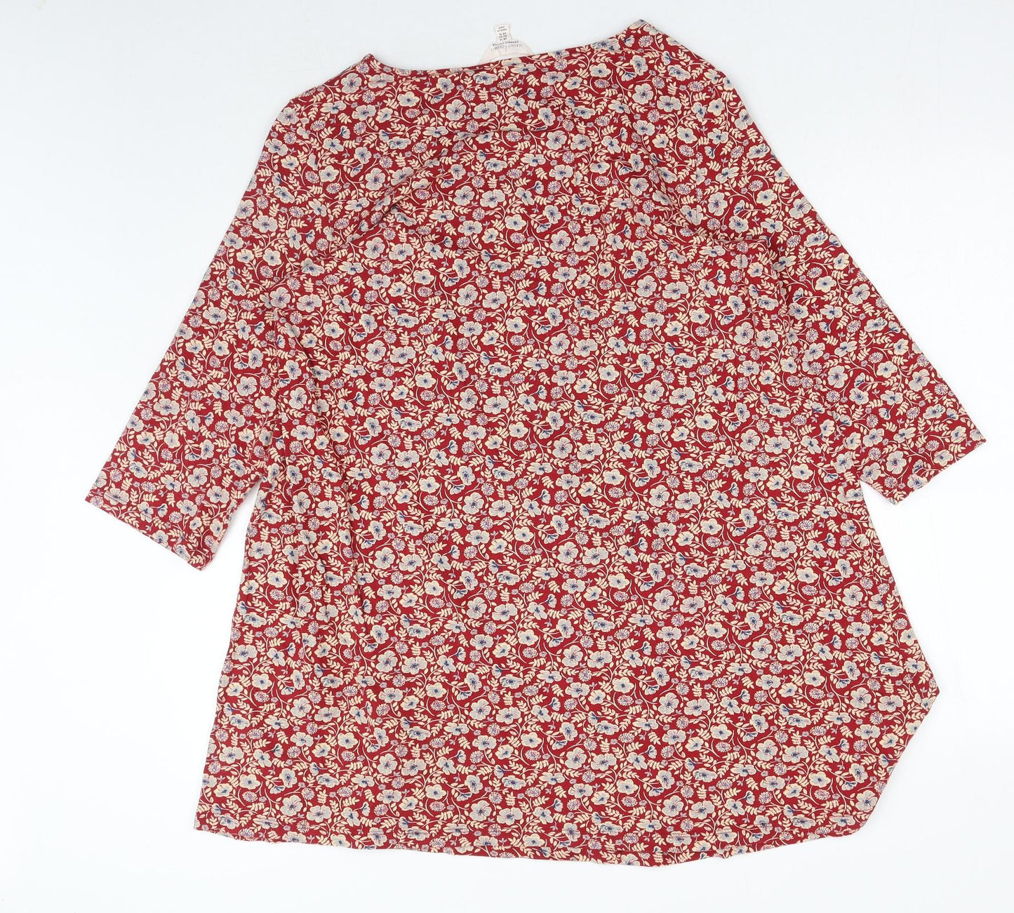 Seasalt Womens Red Floral Cotton Basic Blouse Size 16 Round Neck