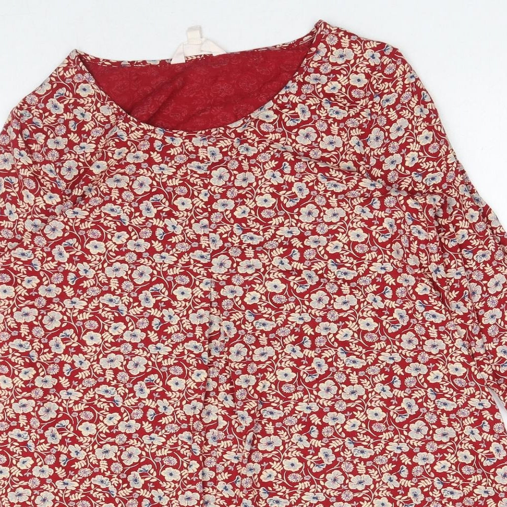 Seasalt Womens Red Floral Cotton Basic Blouse Size 16 Round Neck