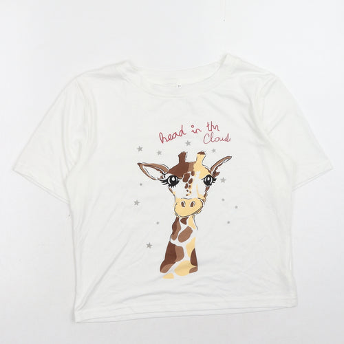 Preworn Womens White Polyester Basic T-Shirt Size XS Round Neck - Giraffe Slogan