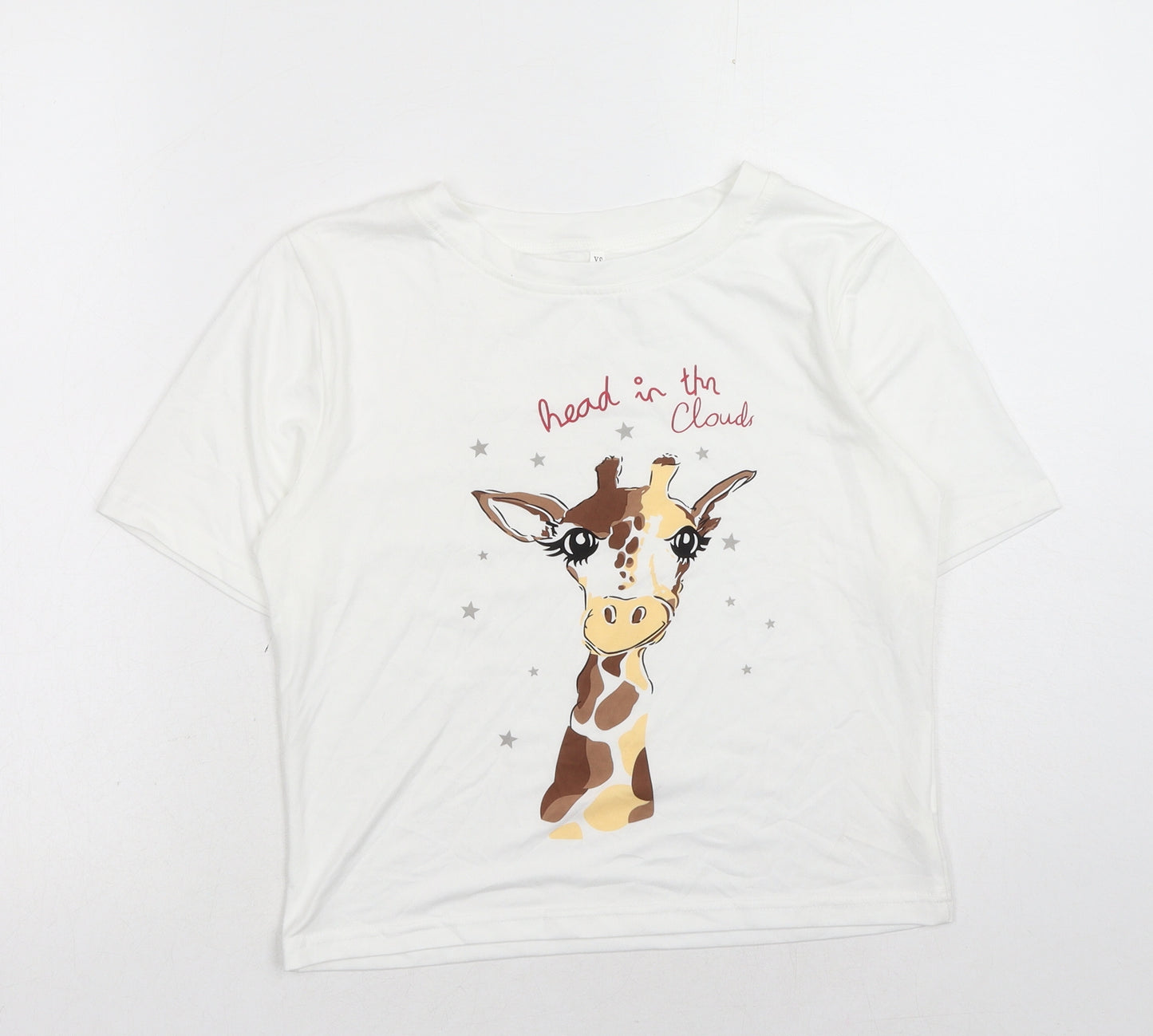 Preworn Womens White Polyester Basic T-Shirt Size XS Round Neck - Giraffe Slogan