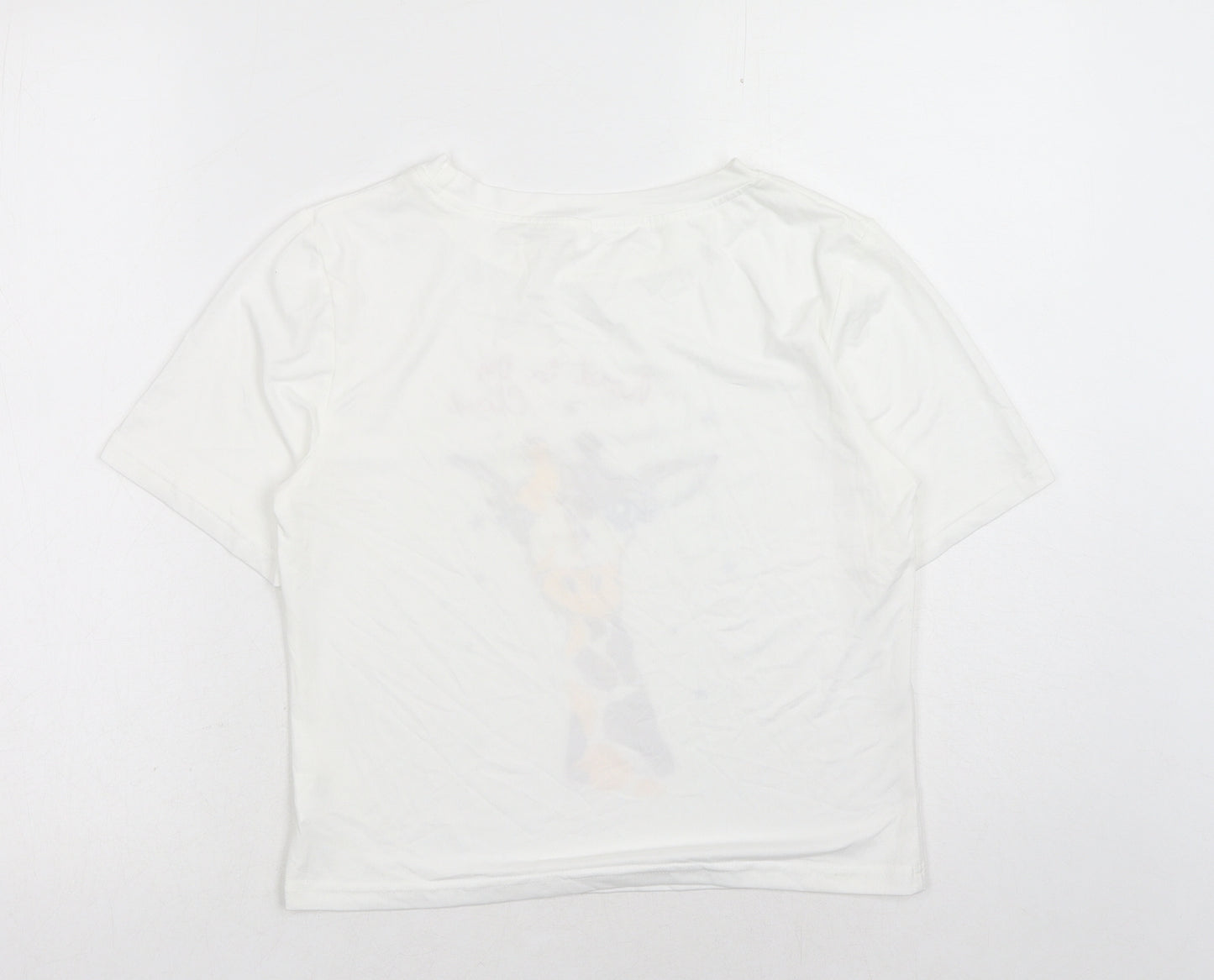 Preworn Womens White Polyester Basic T-Shirt Size XS Round Neck - Giraffe Slogan