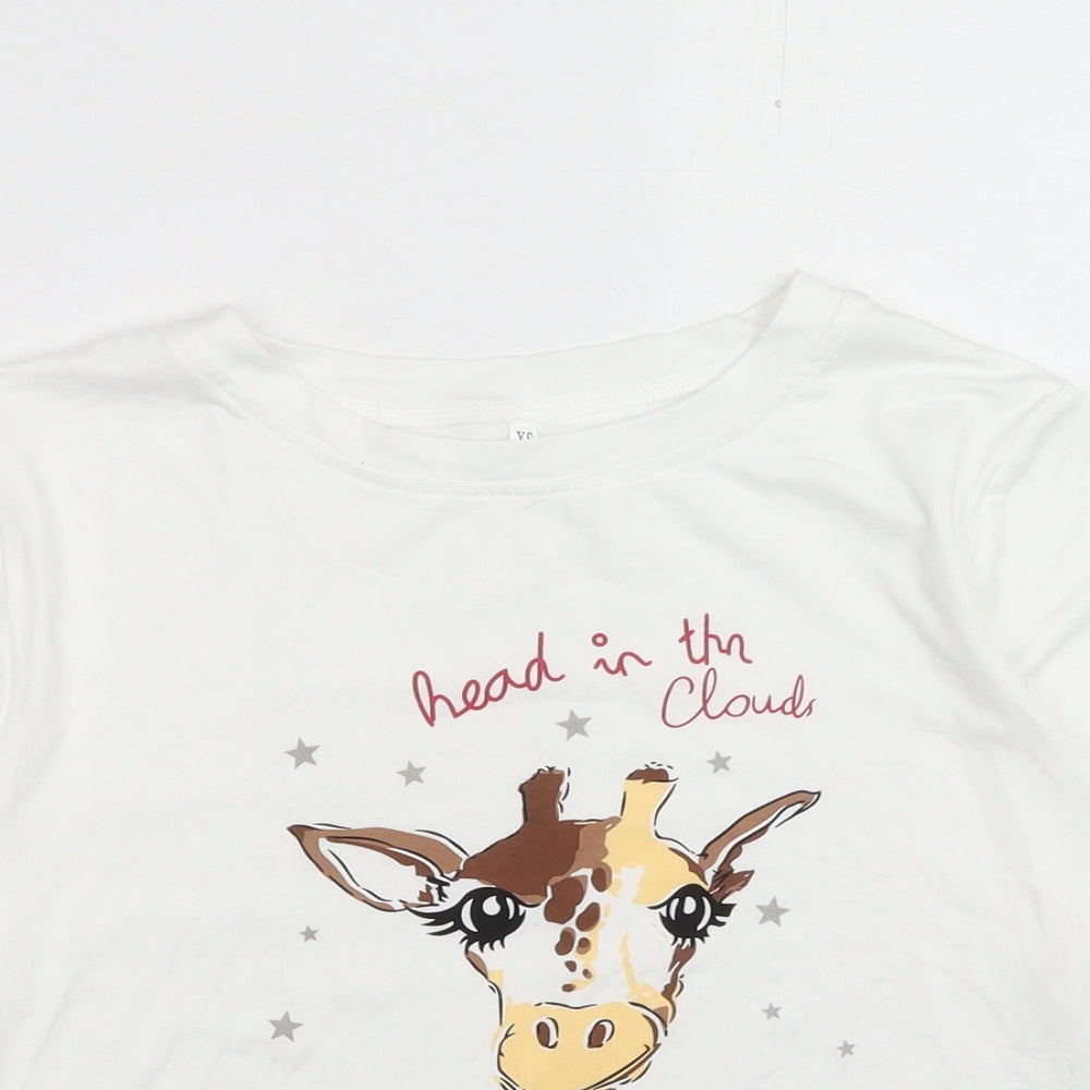 Preworn Womens White Polyester Basic T-Shirt Size XS Round Neck - Giraffe Slogan