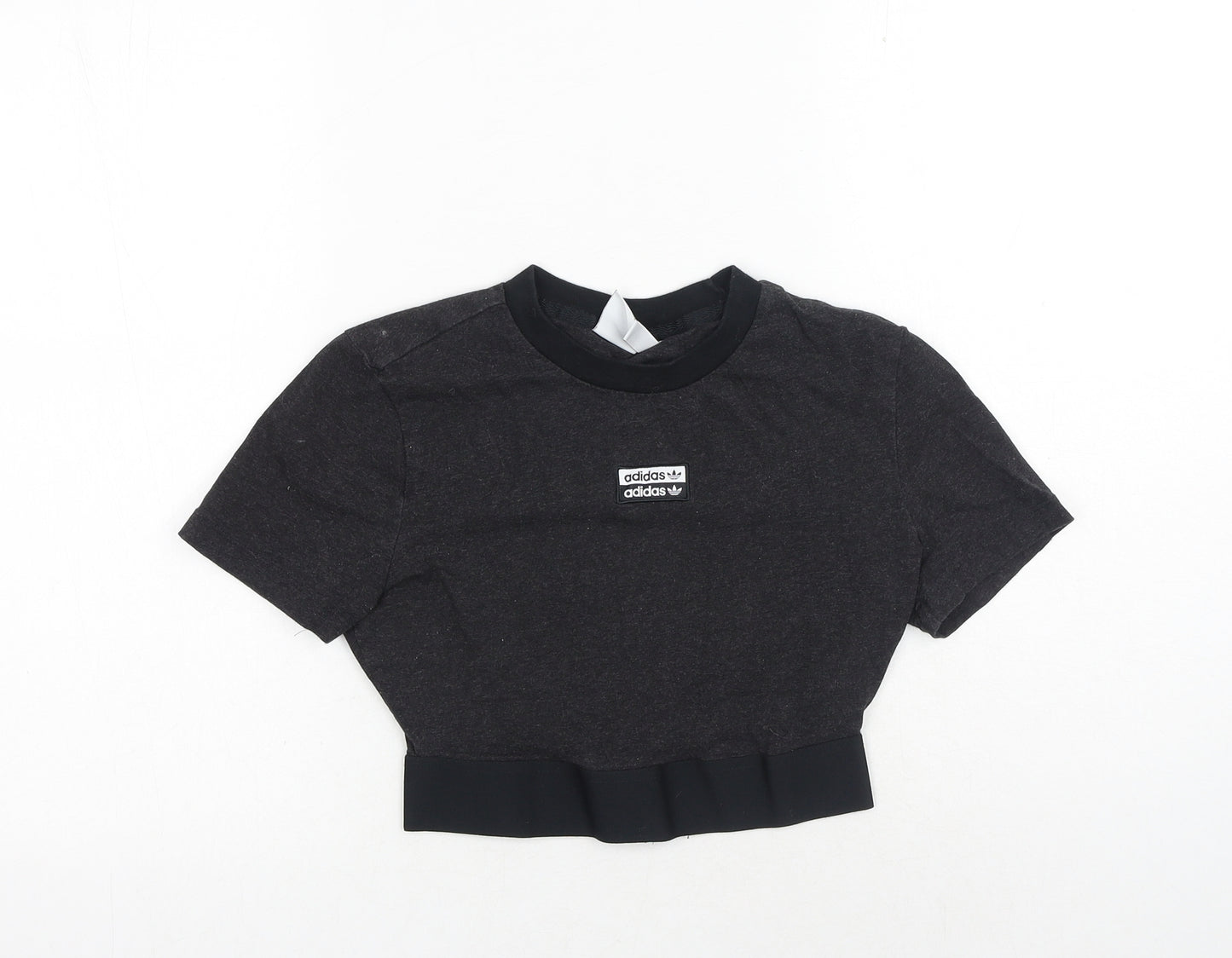 adidas Womens Grey Cotton Cropped T-Shirt Size 8 Round Neck