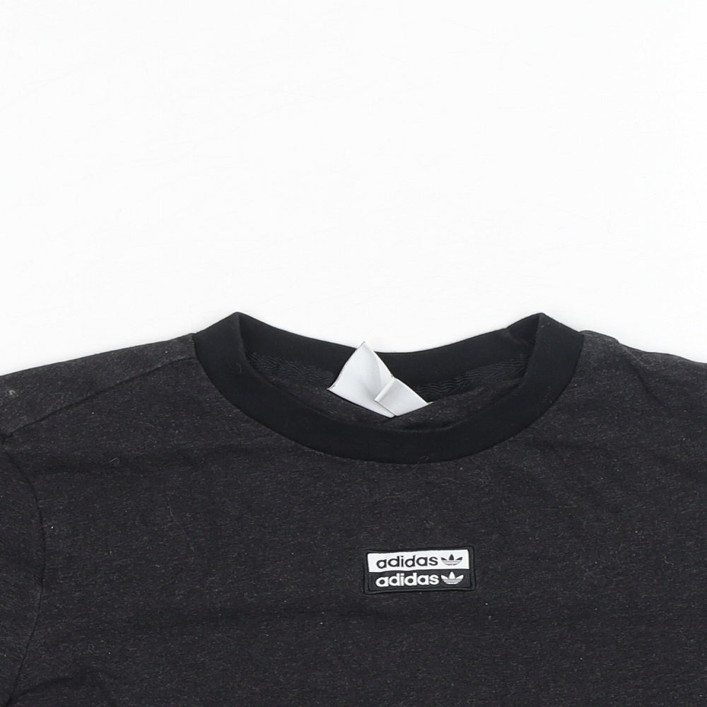adidas Womens Grey Cotton Cropped T-Shirt Size 8 Round Neck