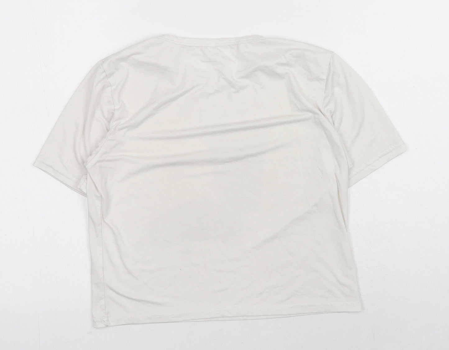 Preworn Womens White Polyester Basic T-Shirt Size S Round Neck - Hot Chocolate & Cookies