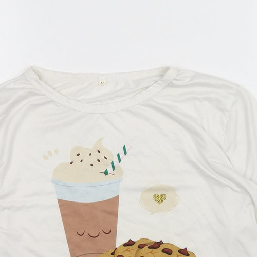 Preworn Womens White Polyester Basic T-Shirt Size S Round Neck - Hot Chocolate & Cookies