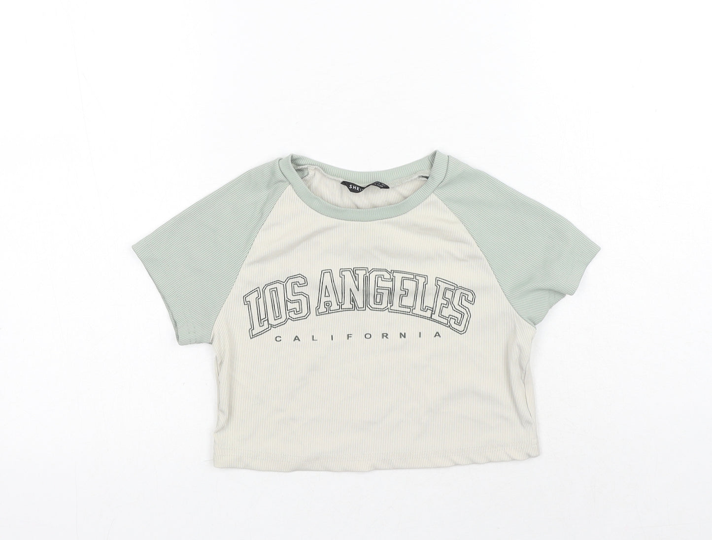 SheIn Womens Green Polyester Cropped T-Shirt Size XS Round Neck - Los Angeles California