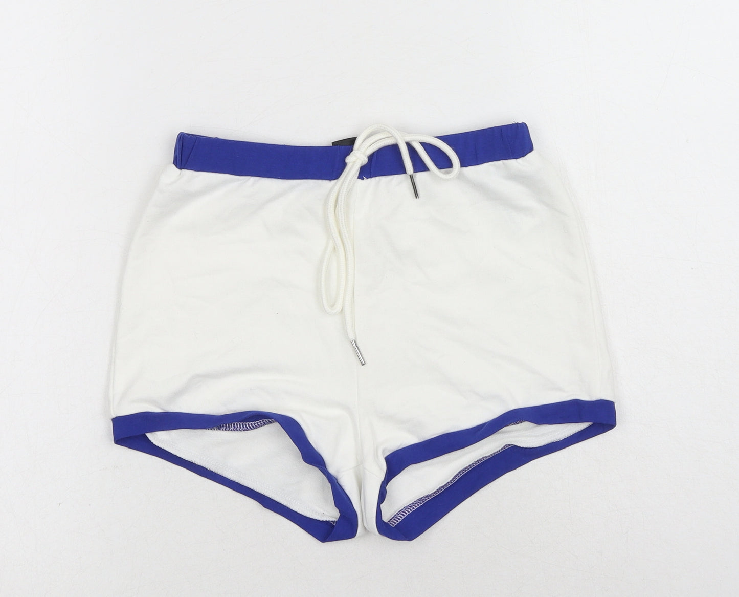 SheIn Womens White Polyester Sweat Shorts Size XS Regular Drawstring - Contrasting Trim