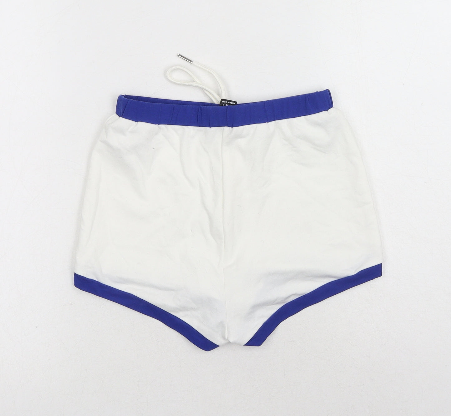 SheIn Womens White Polyester Sweat Shorts Size XS Regular Drawstring - Contrasting Trim