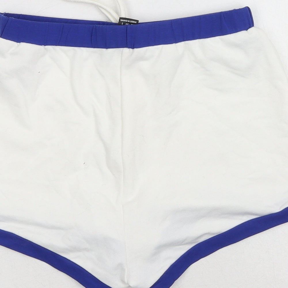 SheIn Womens White Polyester Sweat Shorts Size XS Regular Drawstring - Contrasting Trim