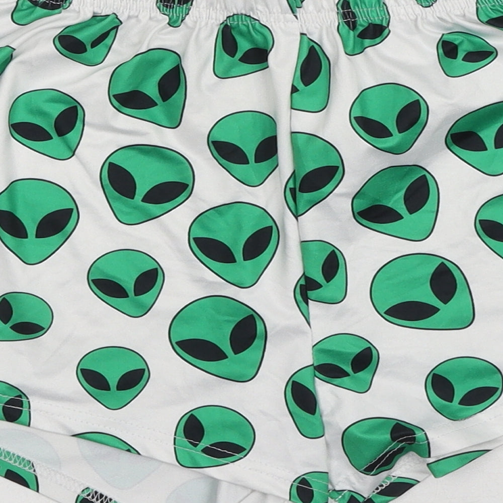Preworn Womens White Geometric Polyester Hot Pants Shorts Size 26 in Regular Pull On - Alien Print