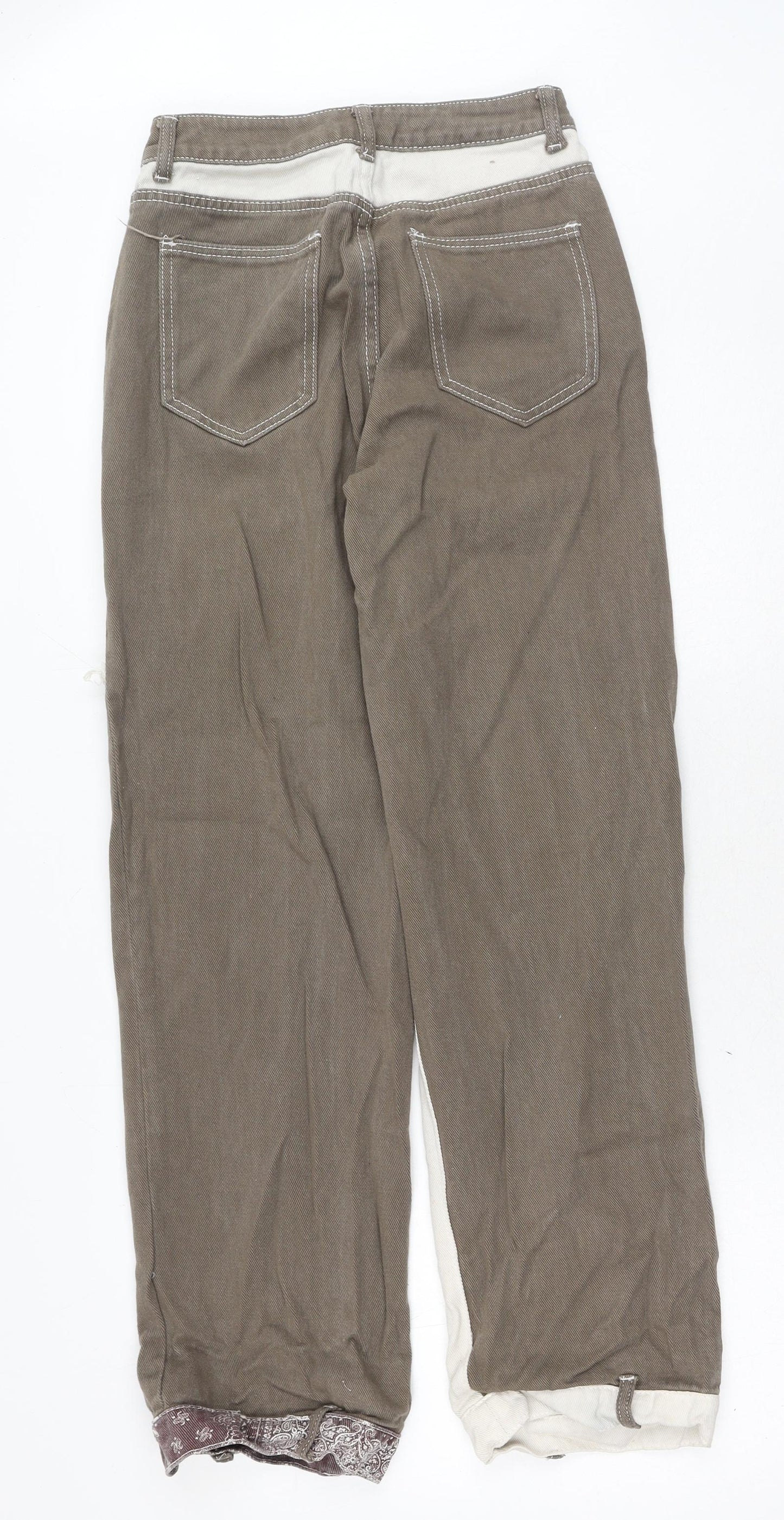 SheIn Womens Brown Geometric Cotton Mom Jeans Size XS Regular Button - Patchwork