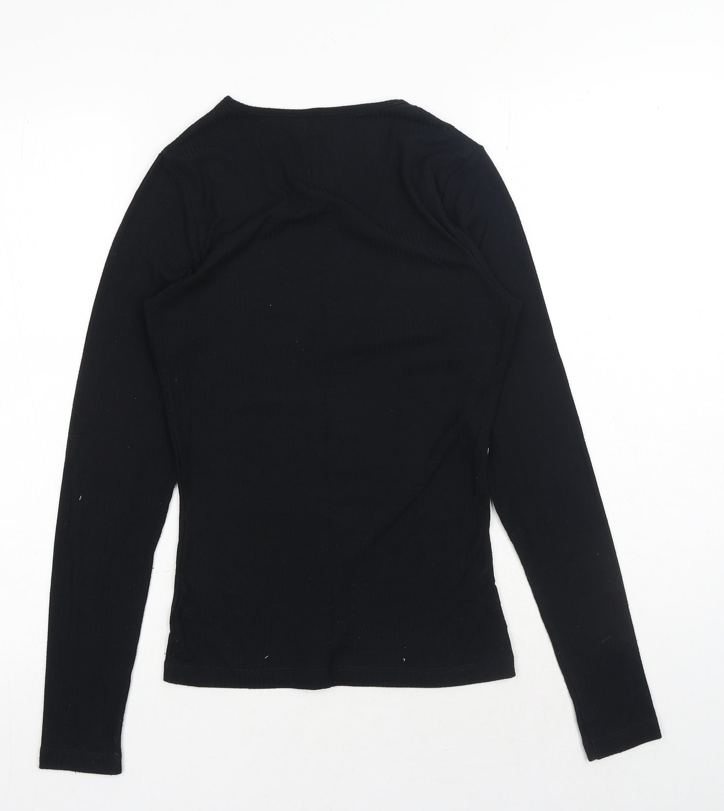 F&F Womens Black Polyester Basic T-Shirt Size S V-Neck - Lace Detail