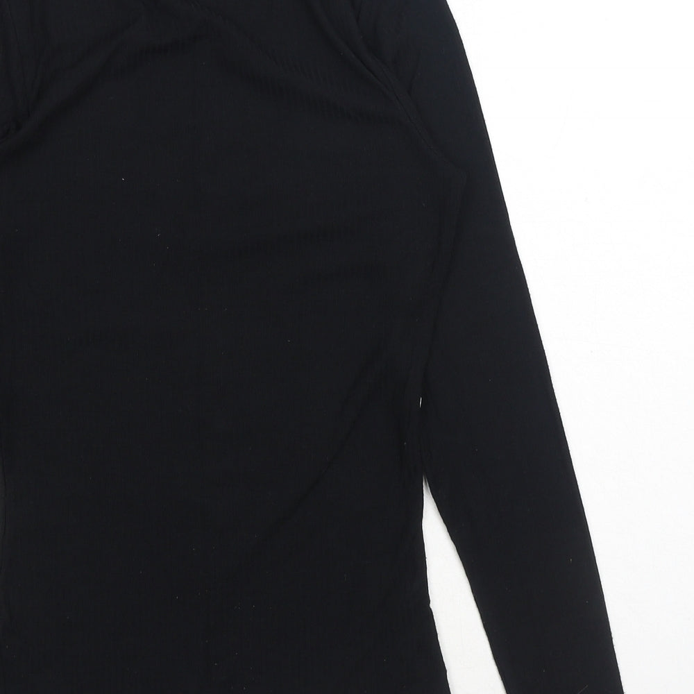 F&F Womens Black Polyester Basic T-Shirt Size S V-Neck - Lace Detail