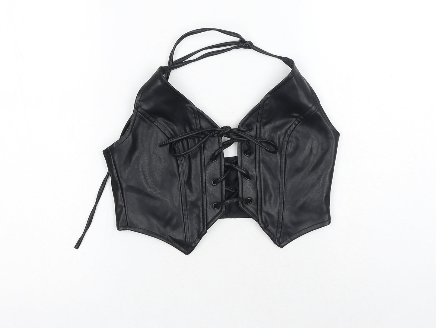 Urban Outfitters Womens Black Polyurethane Cropped Tank Size S Halter
