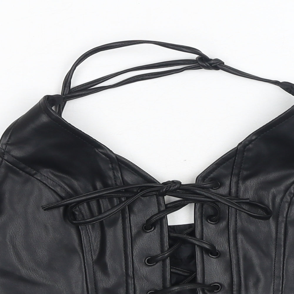 Urban Outfitters Womens Black Polyurethane Cropped Tank Size S Halter