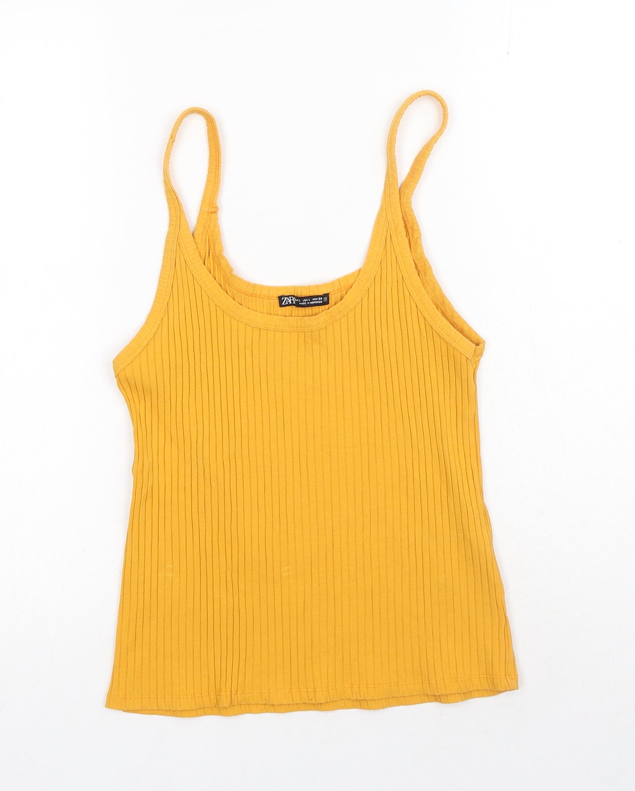 Zara Womens Yellow Cotton Basic Tank Size L Round Neck