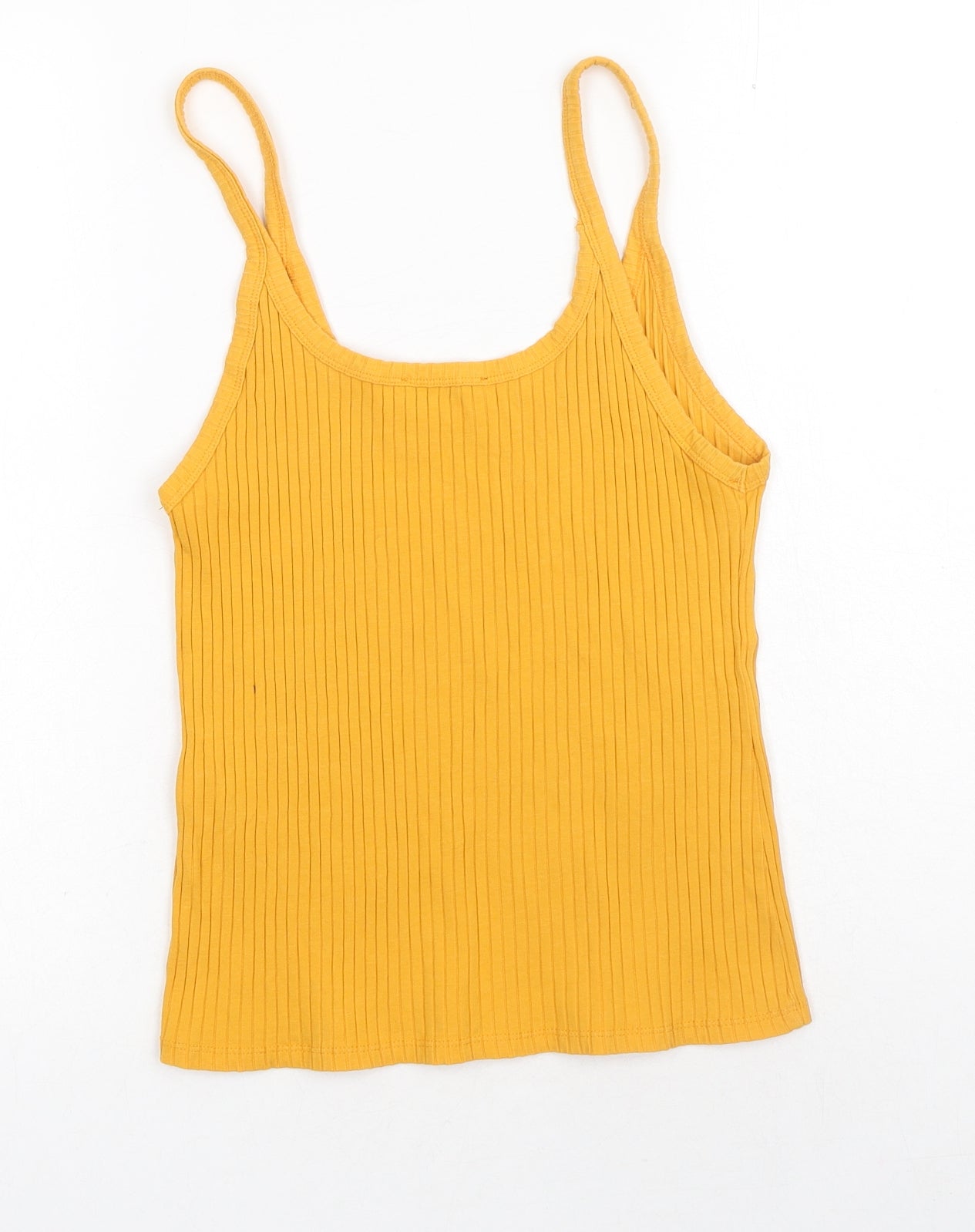 Zara Womens Yellow Cotton Basic Tank Size L Round Neck