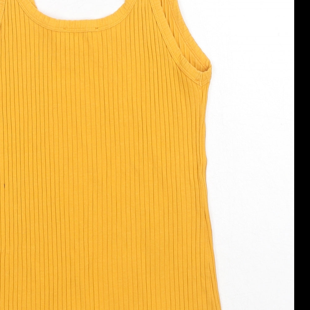 Zara Womens Yellow Cotton Basic Tank Size L Round Neck