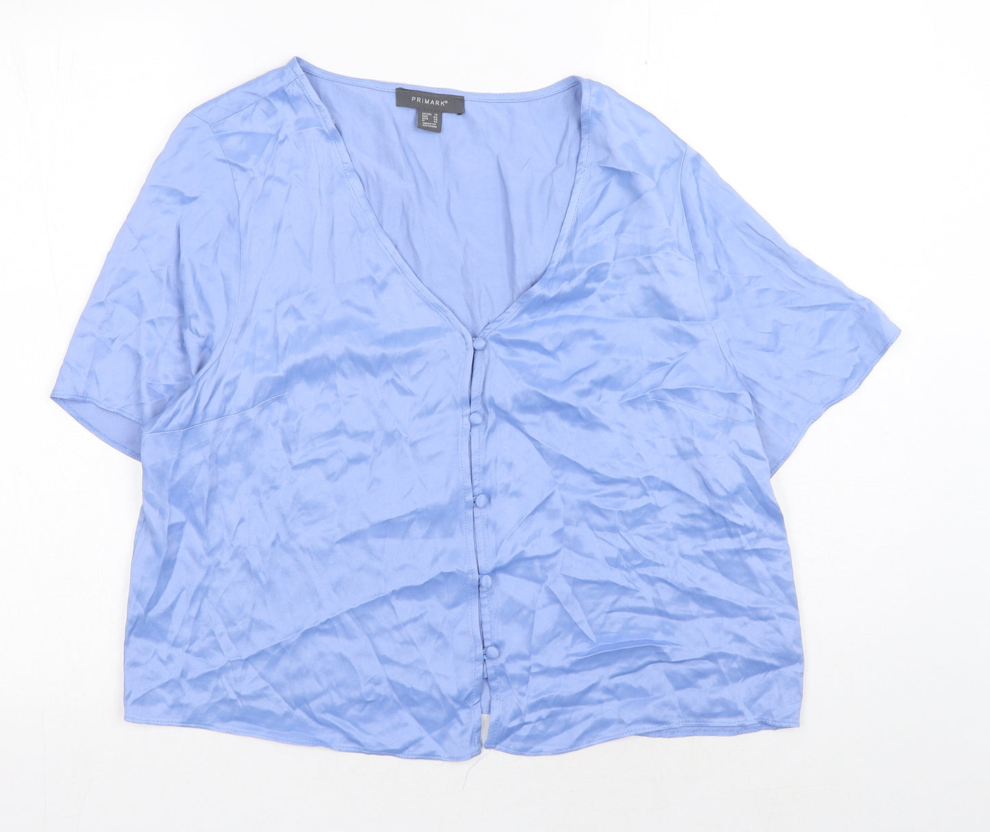 Primark Womens Blue Viscose Basic Blouse Size 18 V-Neck