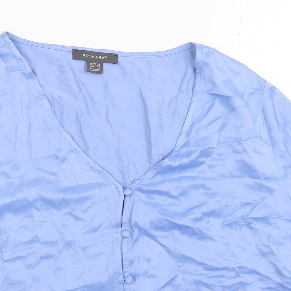 Primark Womens Blue Viscose Basic Blouse Size 18 V-Neck
