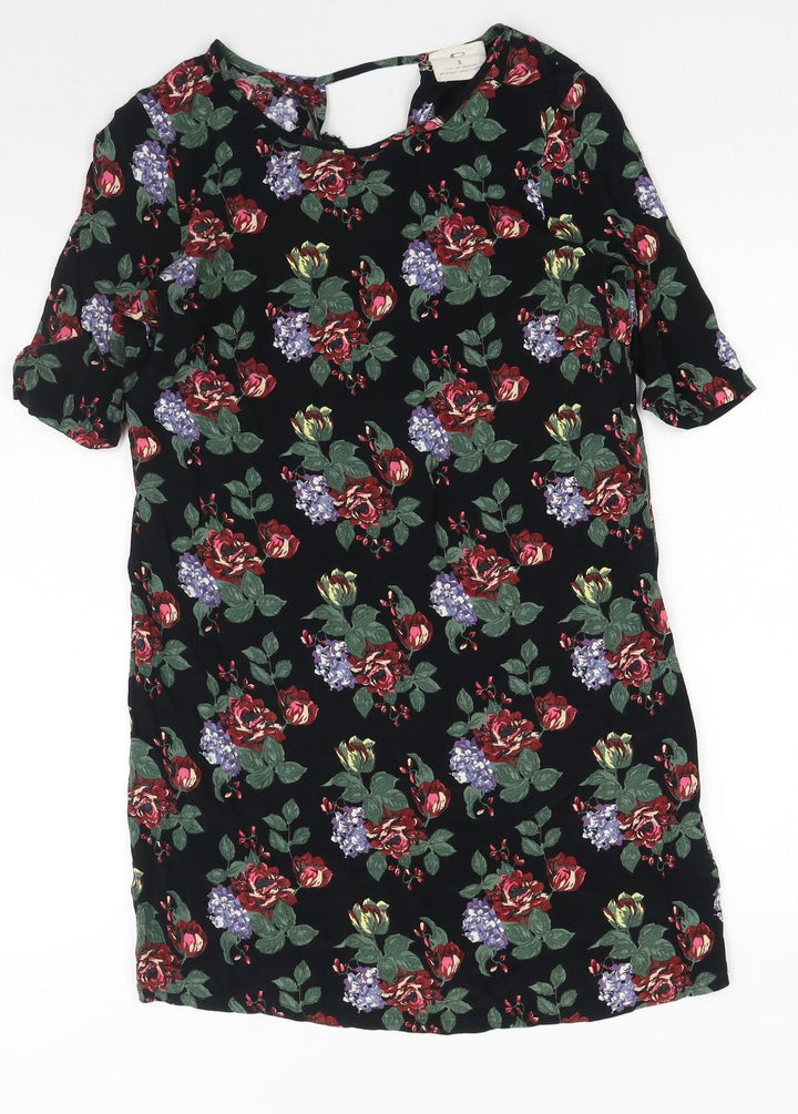 Pins and Needles Womens Black Floral Viscose Shift Size S Round Neck Pullover