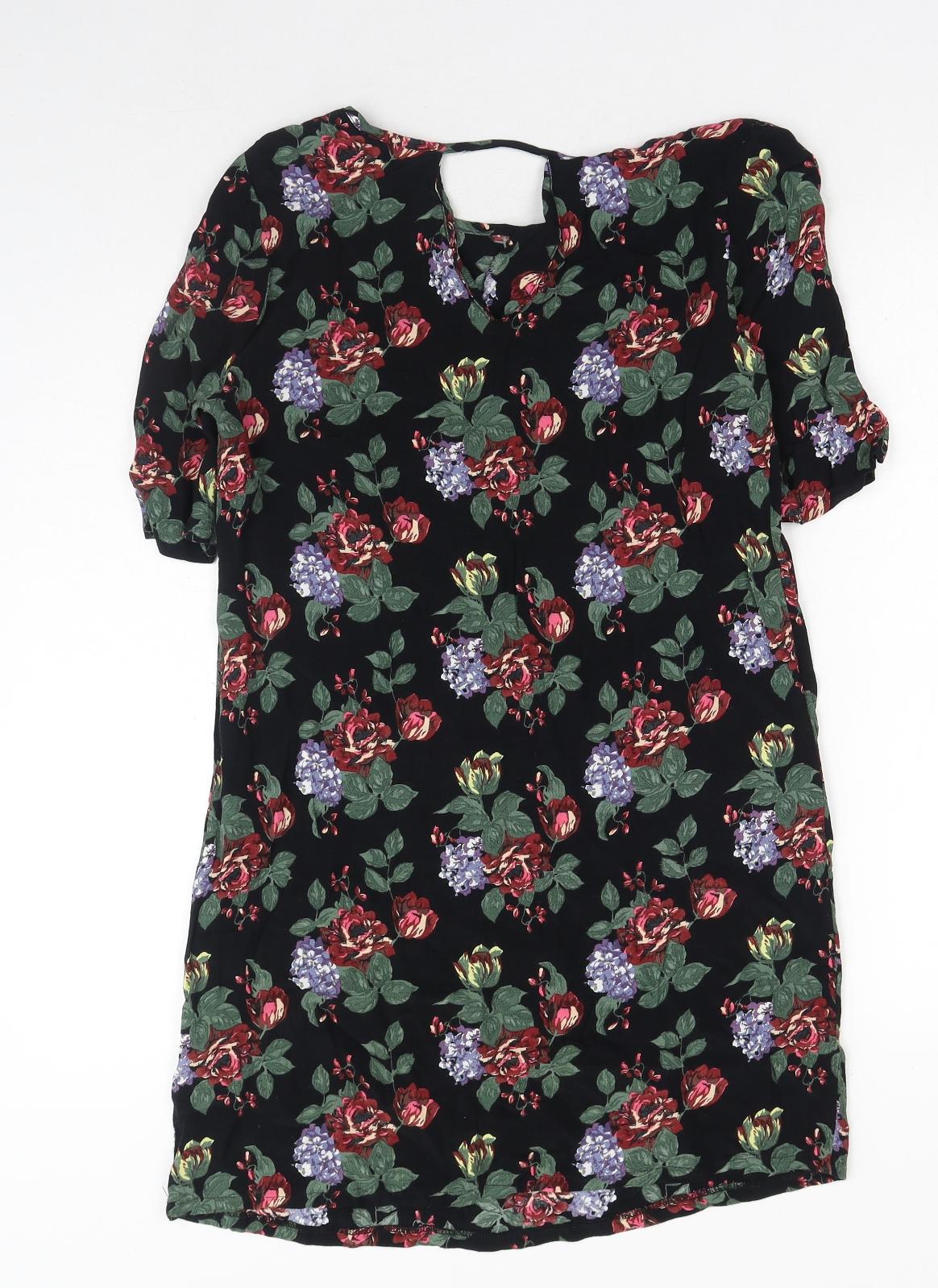 Pins and Needles Womens Black Floral Viscose Shift Size S Round Neck Pullover