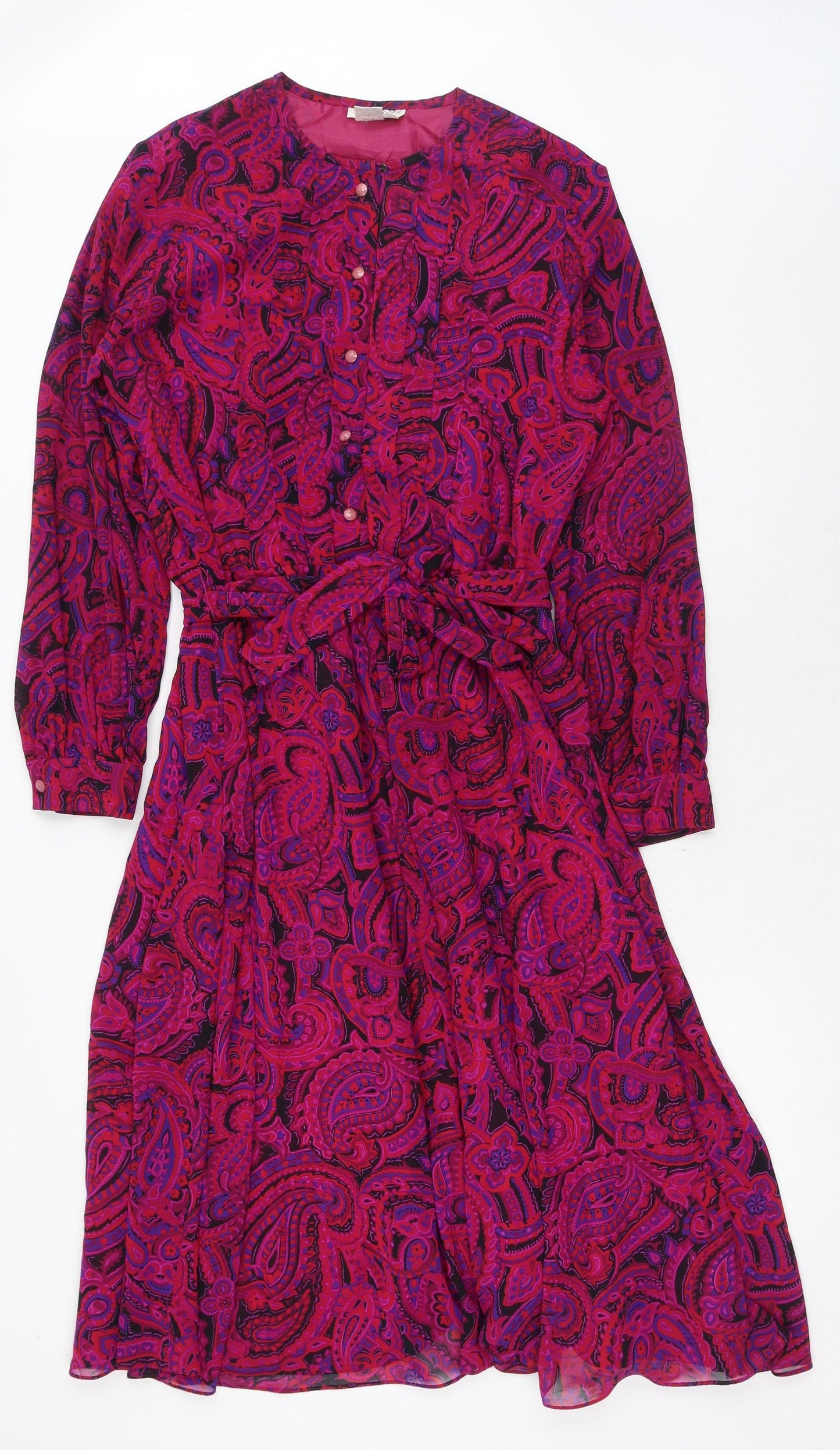 Brownstone Studio Womens Pink Paisley Polyester Shirt Dress Size 12 Round Neck Button