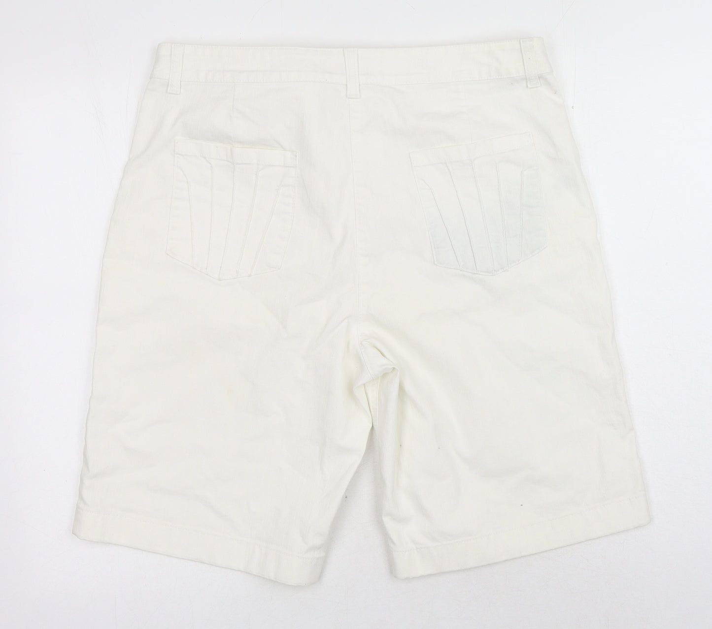 Marks and Spencer Womens White Cotton Chino Shorts Size 16 Regular Button