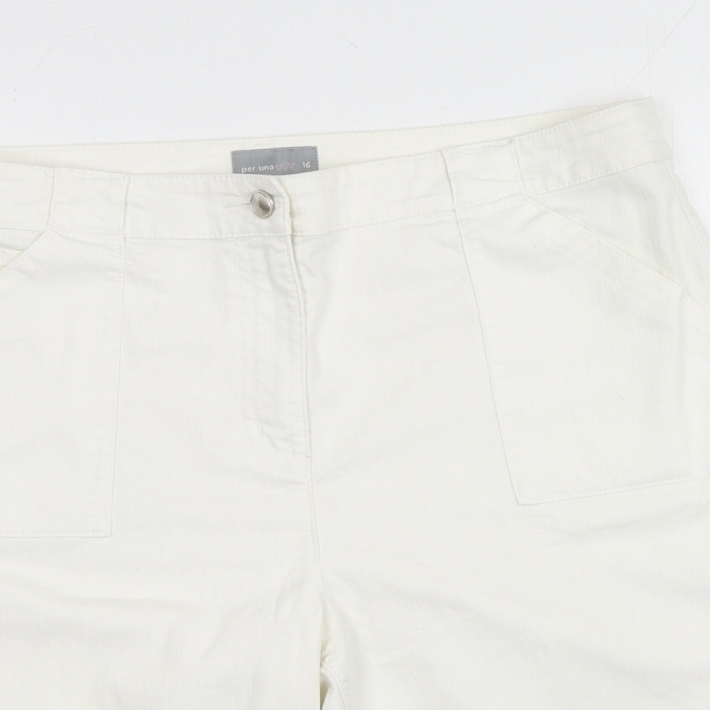 Marks and Spencer Womens White Cotton Chino Shorts Size 16 Regular Button