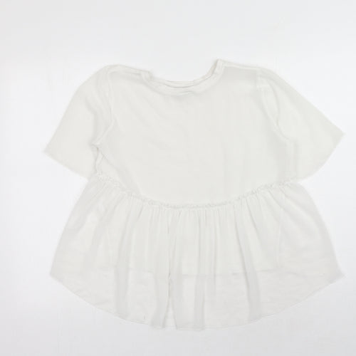 Zara Womens White Polyester Basic T-Shirt Size S Round Neck