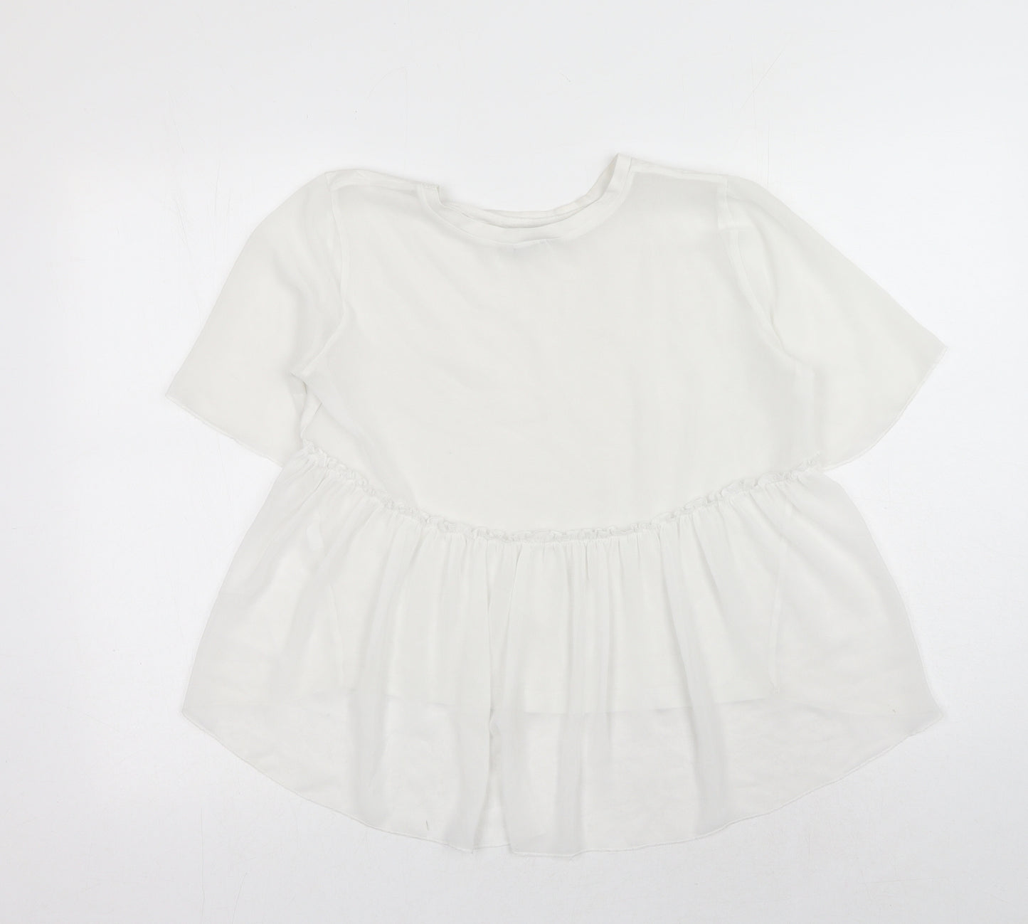 Zara Womens White Polyester Basic T-Shirt Size S Round Neck