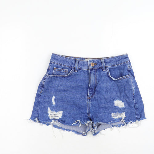 New Look Girls Blue Cotton Hot Pants Shorts Size 13 Years Regular Zip - Distressed