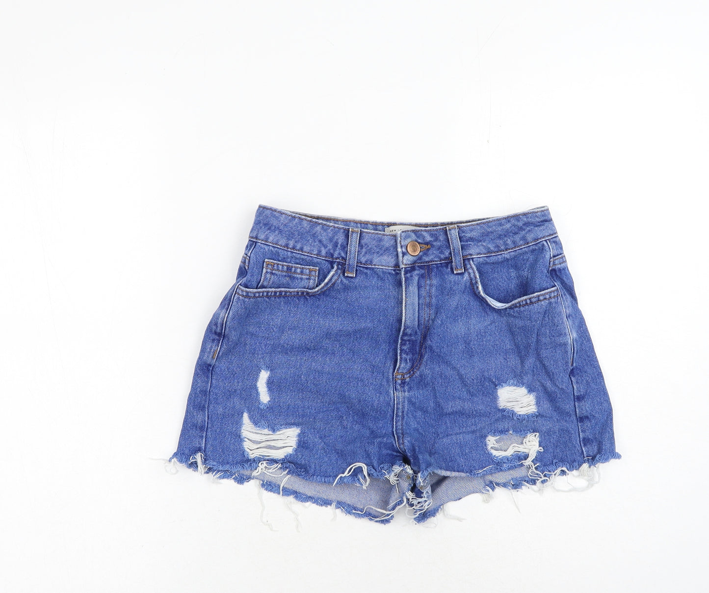 New Look Girls Blue Cotton Hot Pants Shorts Size 13 Years Regular Zip - Distressed