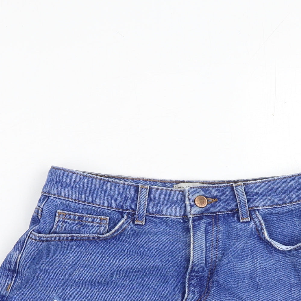 New Look Girls Blue Cotton Hot Pants Shorts Size 13 Years Regular Zip - Distressed