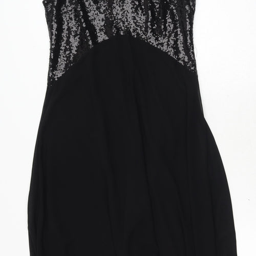 Wallis Womens Black Polyester Ball Gown Size 8 Round Neck Zip