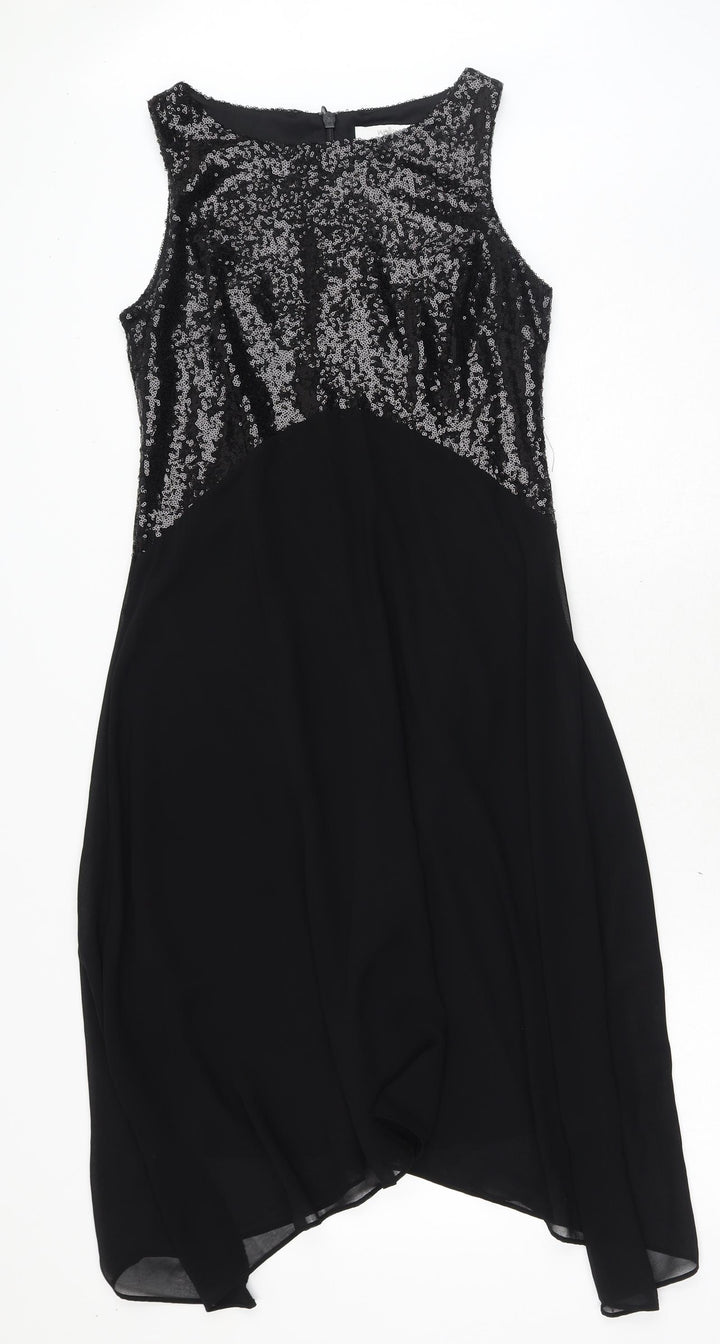 Wallis Womens Black Polyester Ball Gown Size 8 Round Neck Zip