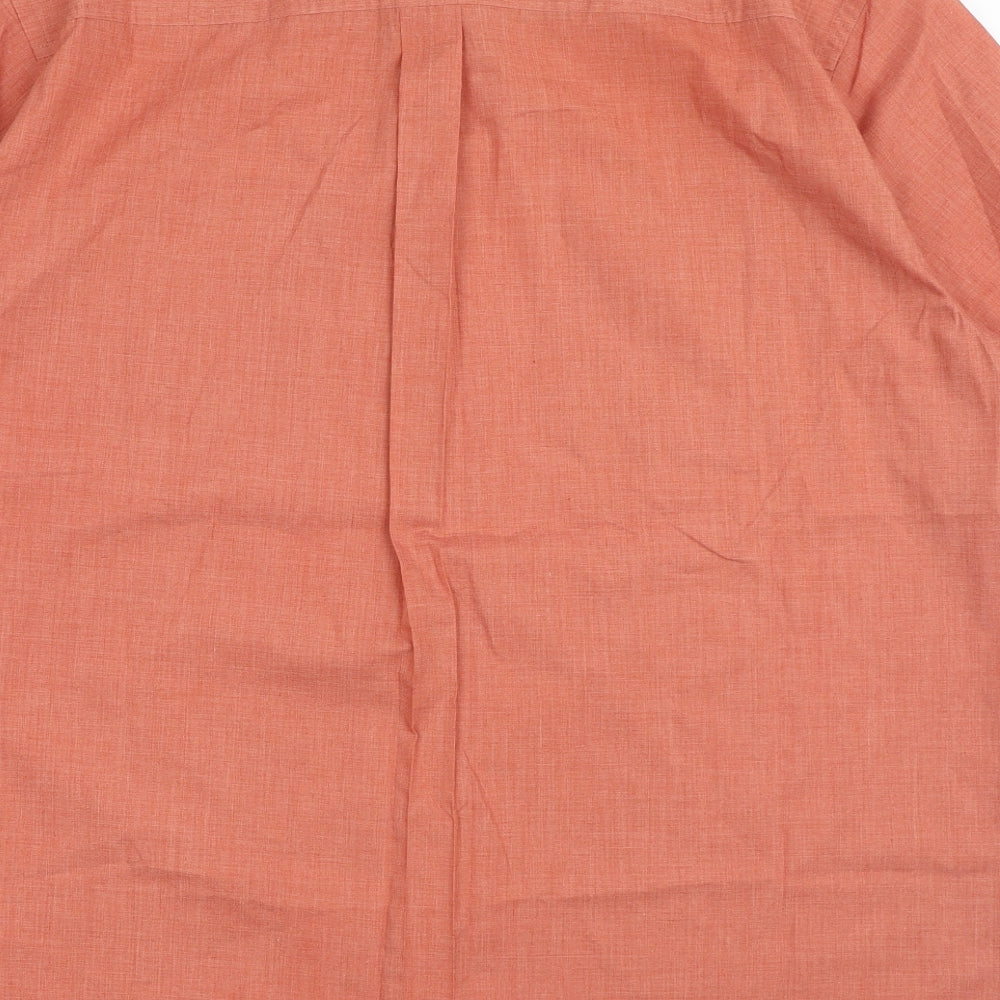 Premier Mens Orange Polyester Button-Up Size L Collared Button