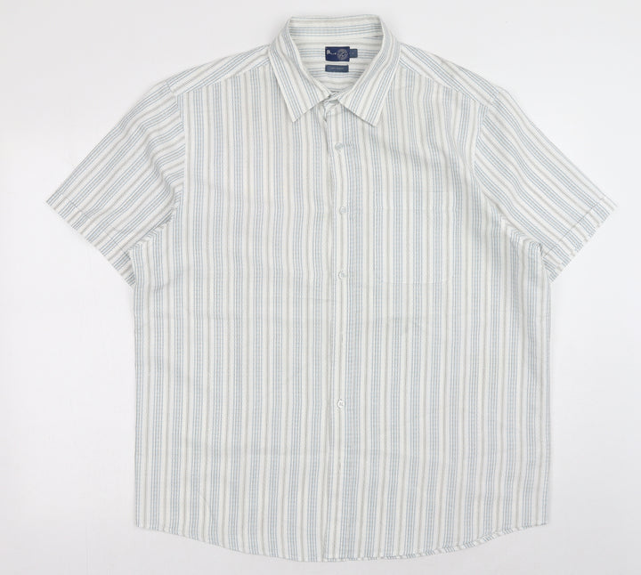 BHS Mens Multicoloured Striped Polyester Button-Up Size L Collared Button