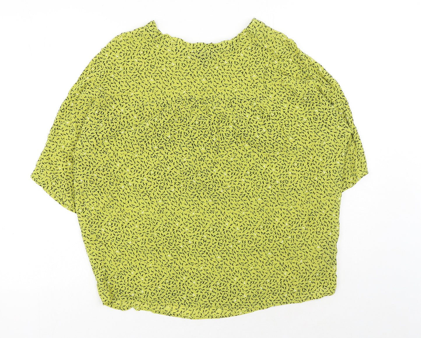 NEXT Womens Yellow Geometric Polyester Basic Blouse Size 14 Round Neck