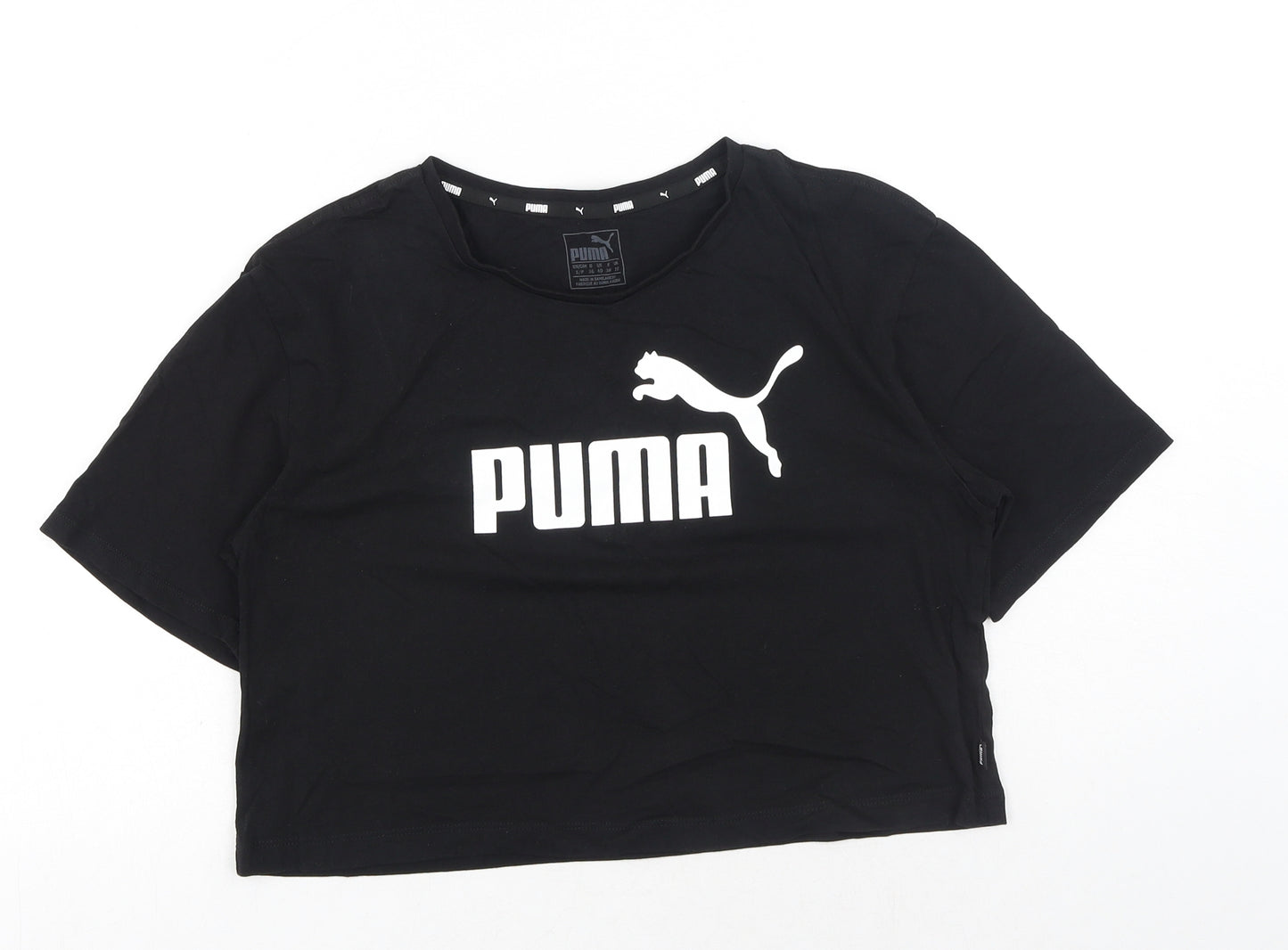 PUMA Womens Black Polyester Cropped T-Shirt Size 10 Round Neck