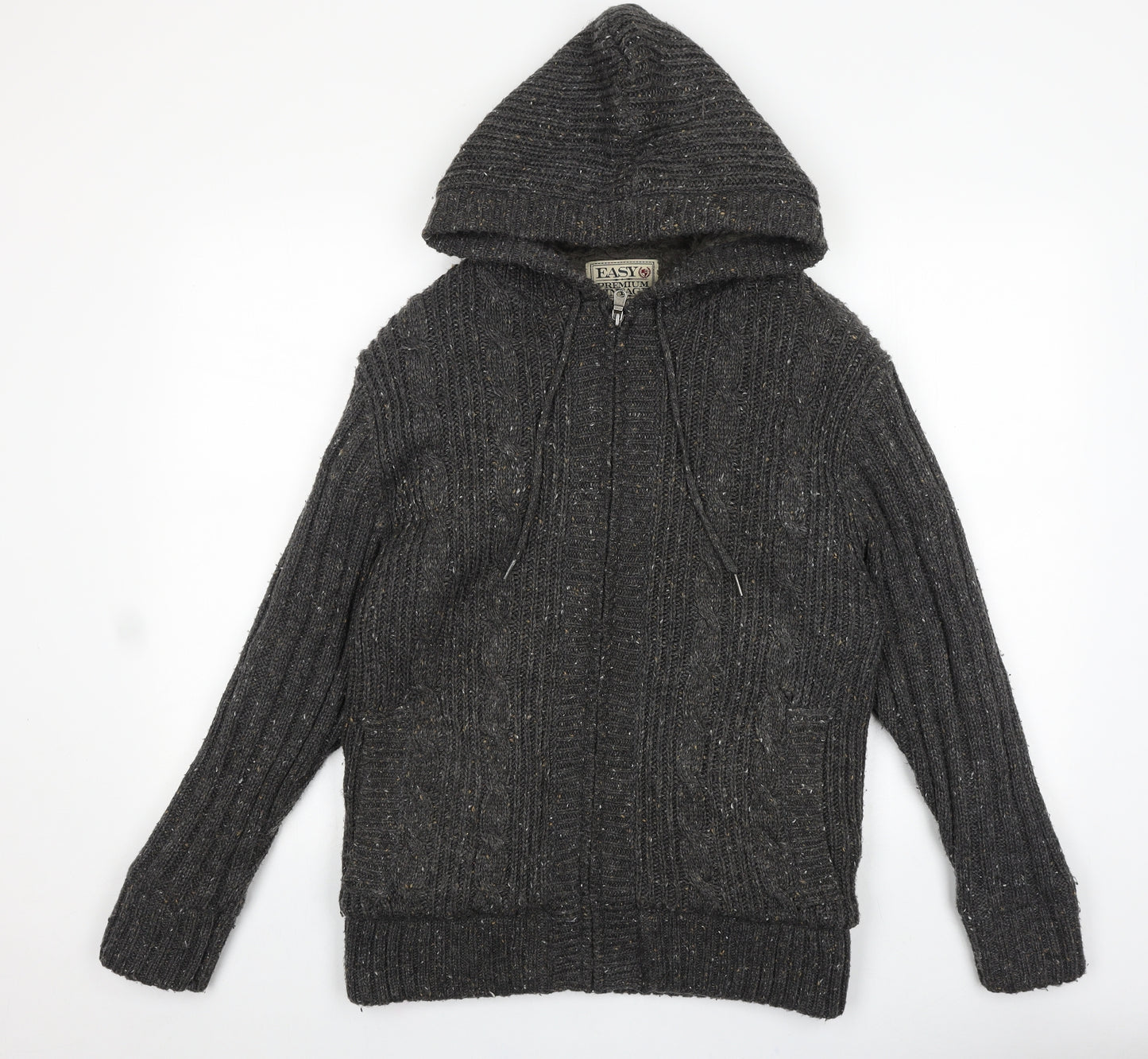 Easy premium clothing Mens Grey Acrylic Full Zip Hoodie Size S
