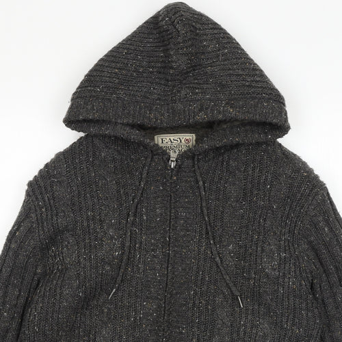 Easy premium clothing Mens Grey Acrylic Full Zip Hoodie Size S